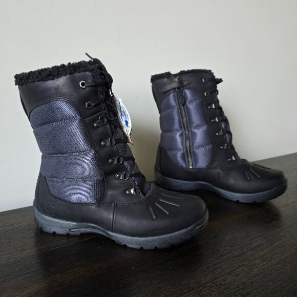 NIB Timberland Black Winter Rubber Sole Lightweight Warm Sherpa Winter Boots - Picture 2 of 16